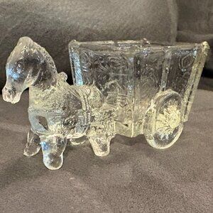 VTG 1940's Clear Pressed Glass Donkey&Cart-Jeanette Glass Candy/Toothpick Holder